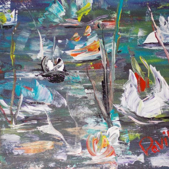 Original "Water Lilly" acrylic painting, 11"x14" - Picture 4 of 4